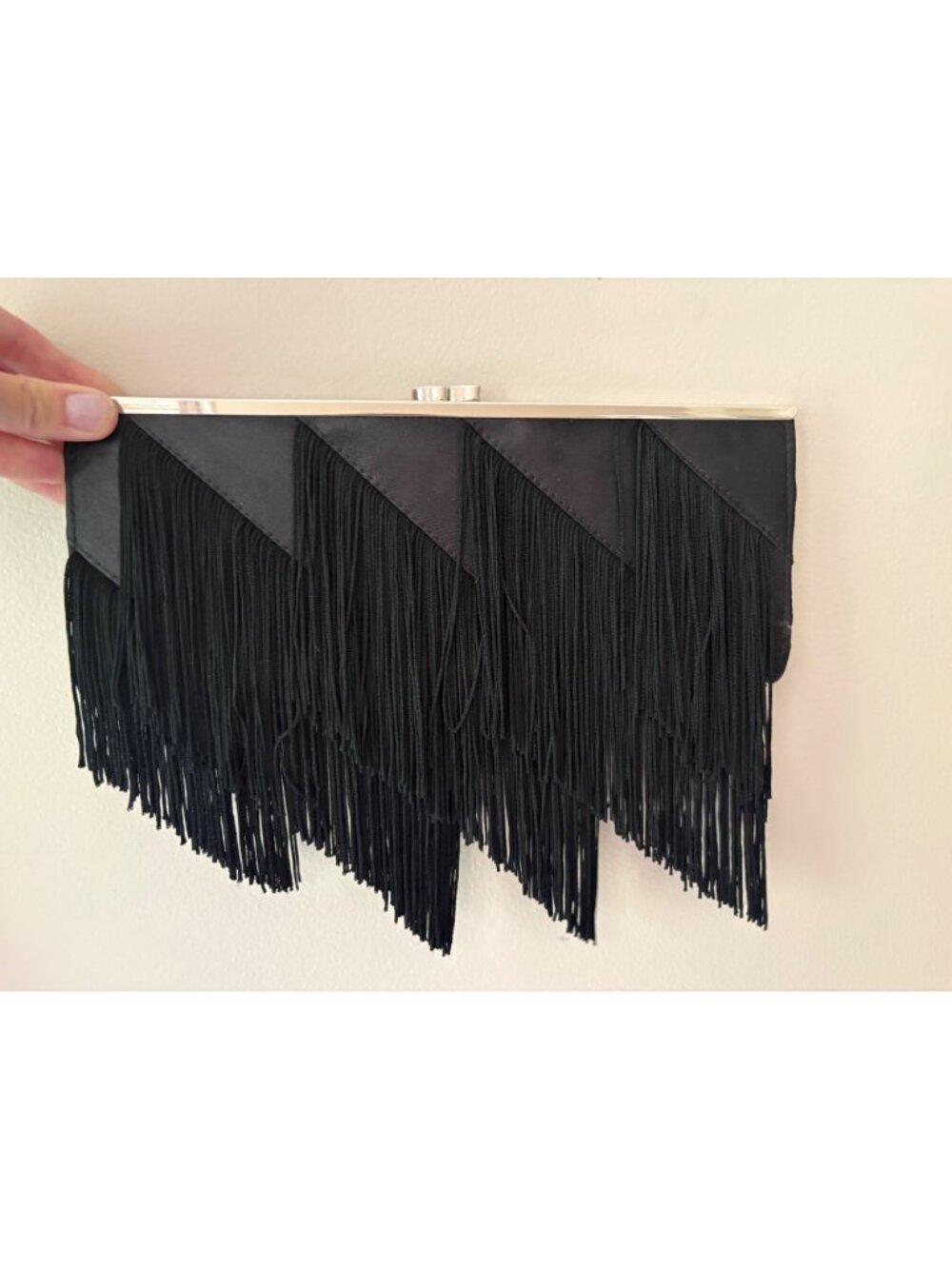 Black Fringe Clutch Evening Bag Convertible Chain Strap Boho Western Glam - Picture 3 of 8